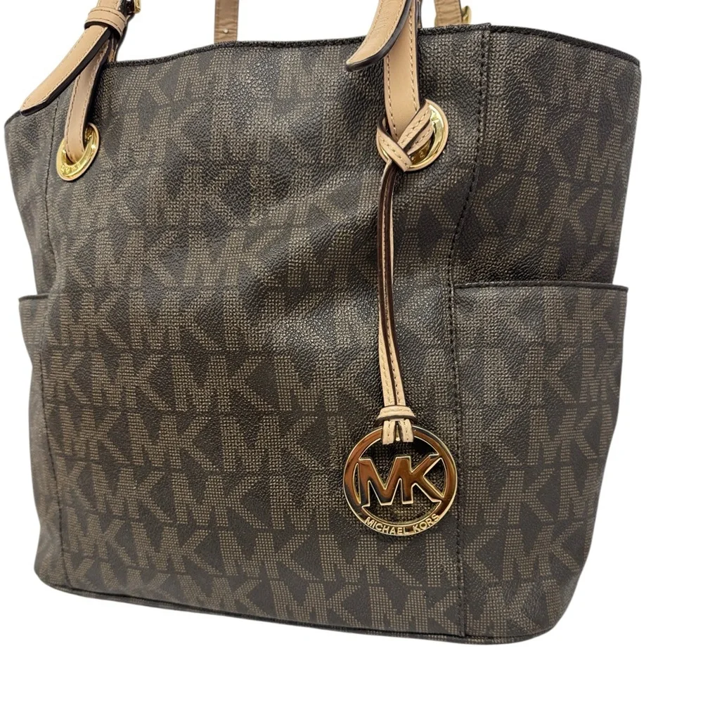 Michael Kors Jet Set Signature East West Brown Monogram Shoulder Bag Tote Purse - Picture 12 of 16